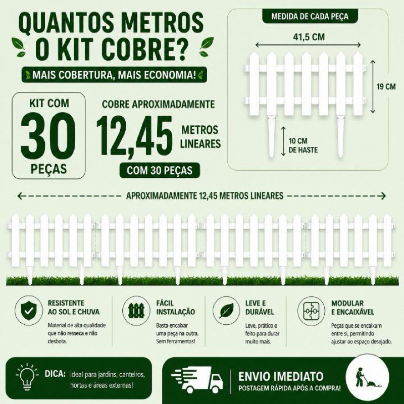 Detalhes do Cerca para Jardim Decorativa Modelo Inglês Kit com 30 Peças (12,40m) Resistente ao Sol e Chuva