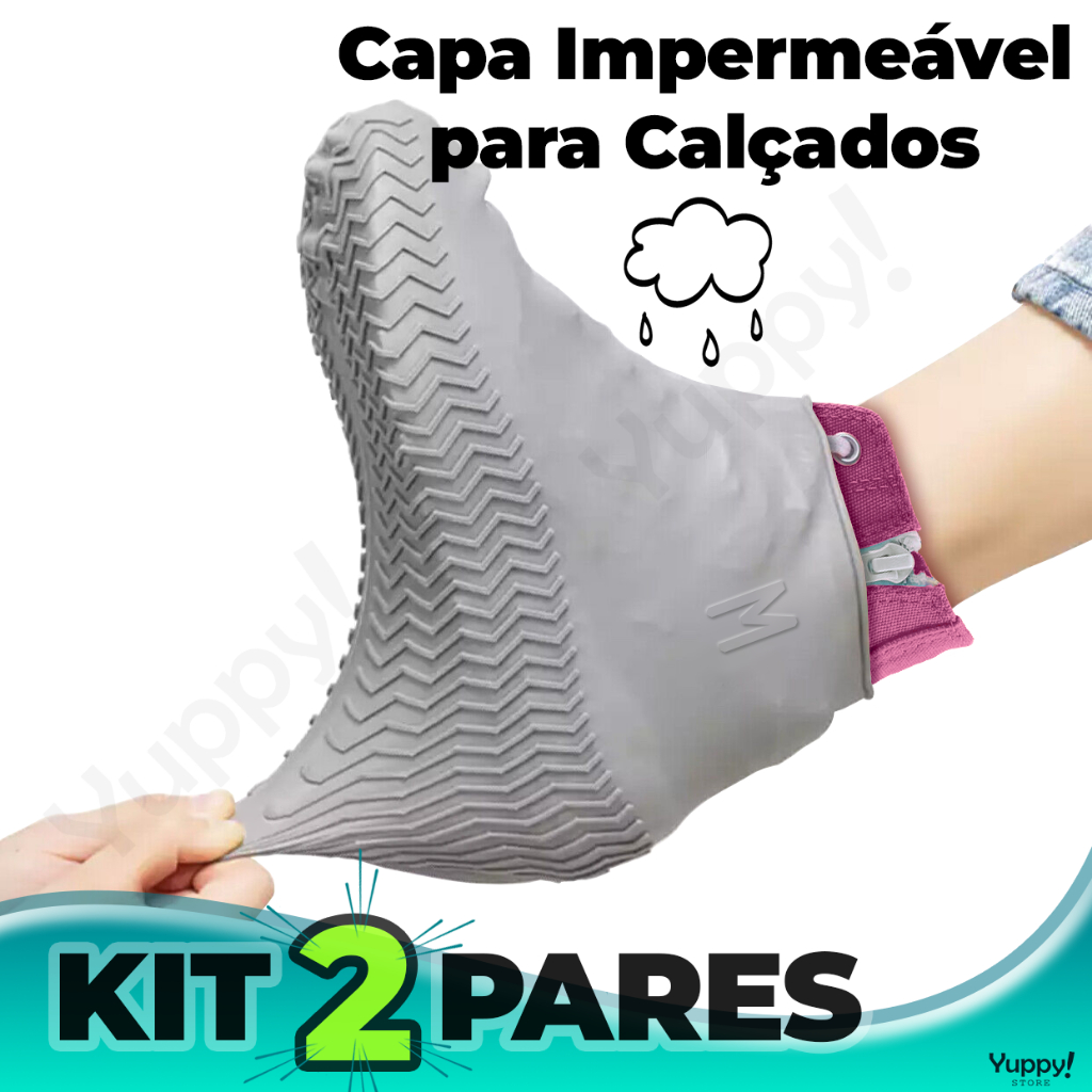KIT 2 PARES Protetor de Sapato Calçado - Capa de Chuva para Tênis Pés - Bota de Silicone Impermeável