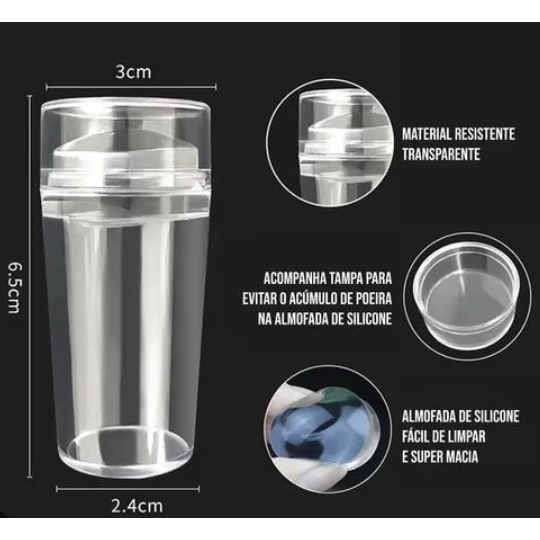 Carimbo para unha - Transparente de Siliconado - Acompanha placa plastica