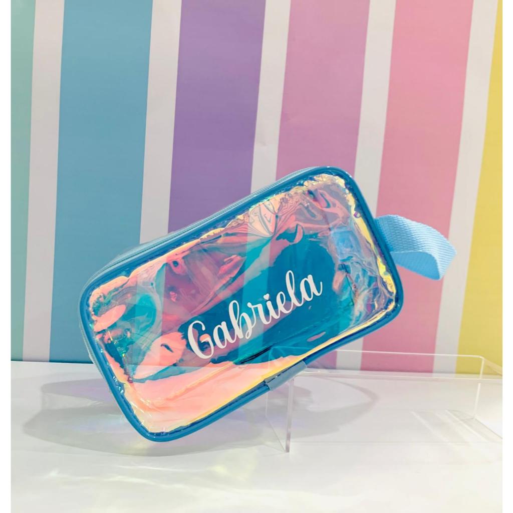 Estojo Holográgico Personalizado colorido para brindes e festas infantis lembrancinha furta cor Necessaire maquiagens
