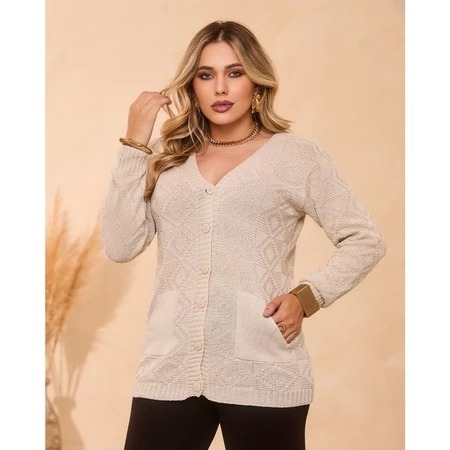 Blusa De Frio Cardigan Casaco Feminino Trico Inverno Lã Elegante