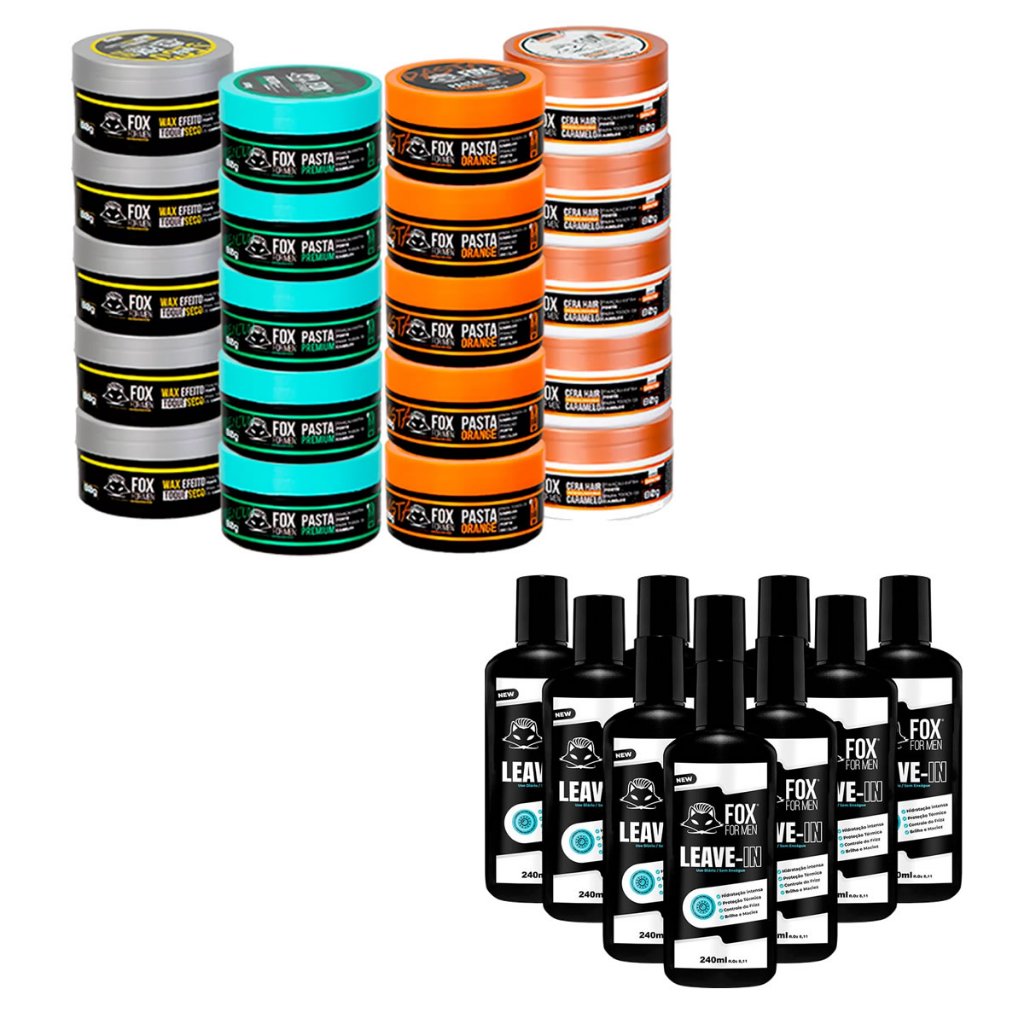 KIT 20 PASTA FOX FOR MEN 80GR + 6 LEAVE IN FOX FOR MEN 240ML