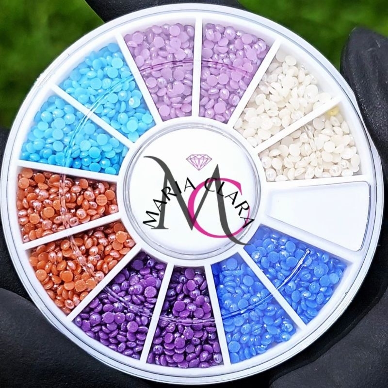 Disco Pedrarias Strass meia perola ceramica 2mm 12 divisórias joias Pedras para unhas acessórios nail arts decoracao str