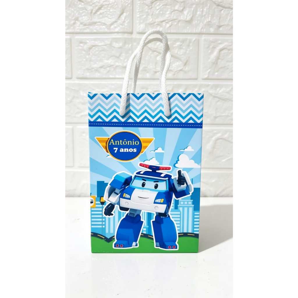 SACOLINHA PERSONALIZADA TEMA ROBOCAR POLI -TAMANHO P - (PEGUE E MONTE)- FESTA INFANTIL - ANIVÉRSARIO-LEMBRANCINHA