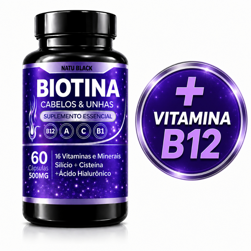 Biotina com Ácido Hialurônico e Vitaminas Zinco e Cromo 60 Cápsulas 500 mg - ENVIO EM 24 HORAS