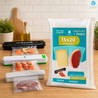 Kit Embalagem 15x20 Saco A Vacuo Seladora Alimentos Com Ranhura Gofrada Estriada Texturizada