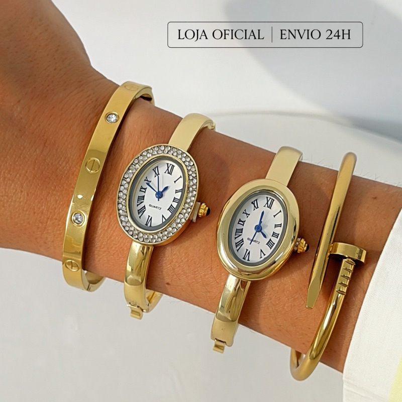 Relógio DHP Moda Feminina Bracelete Oval Elegante Blogueira Bateria 377 À prova d’água - Presente