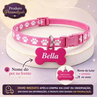 Coleira Personalizada para Cachorro Gato Macho Fêmea – Com Nome Gravado