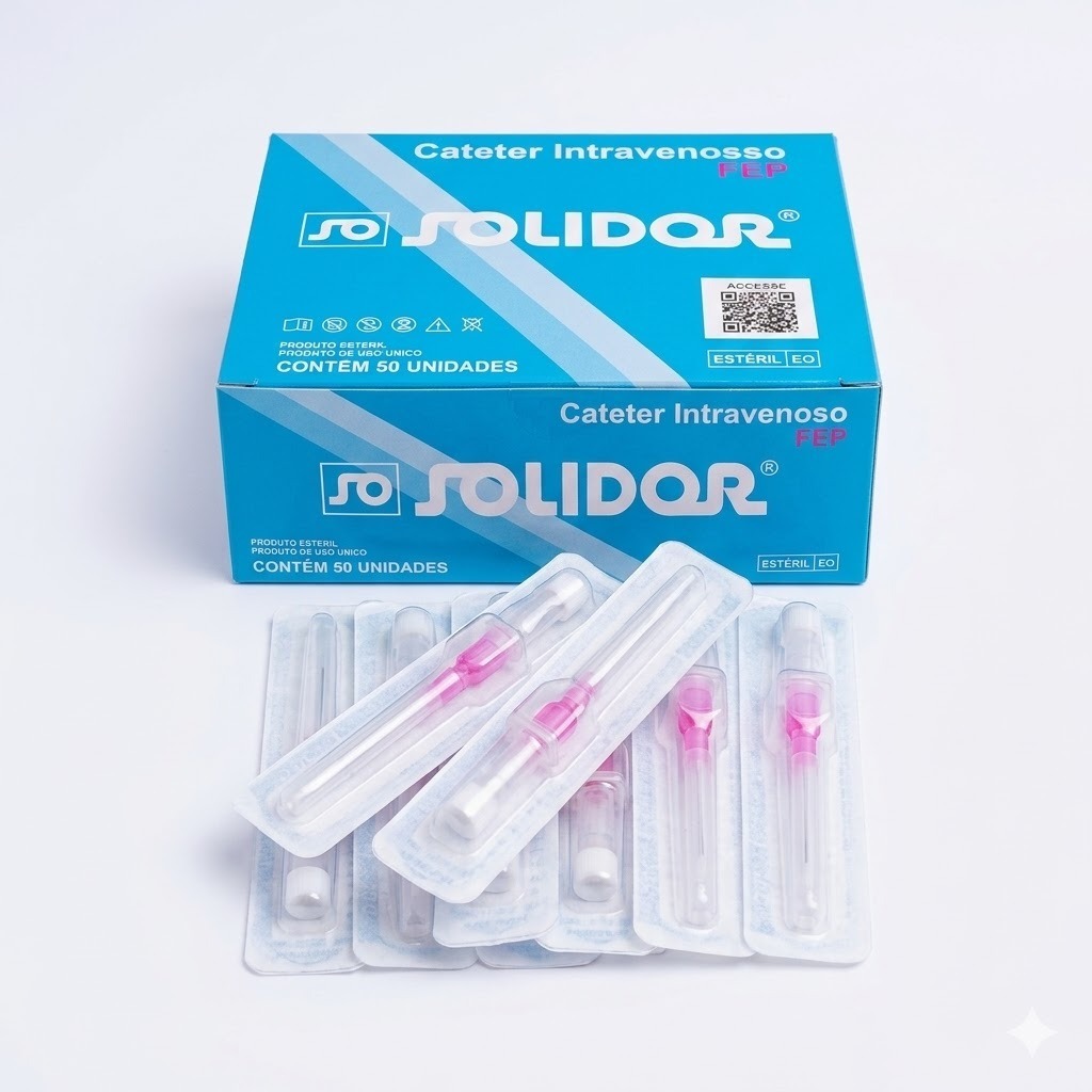 Catéter Jelco 20 Caixa com 50 Unidades Solidor Periférico Intravenoso Estéril Punção Infusão Fluidos