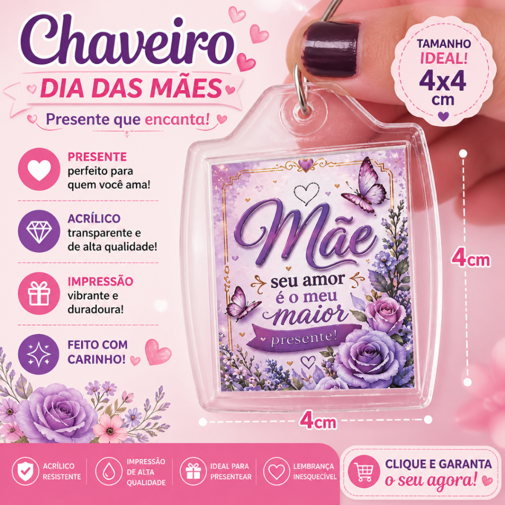 Chaveirinho Acrílico Personalizado Dia das Mãe Lembrancinhas Aniversário  Mesversário  Chá de bebê