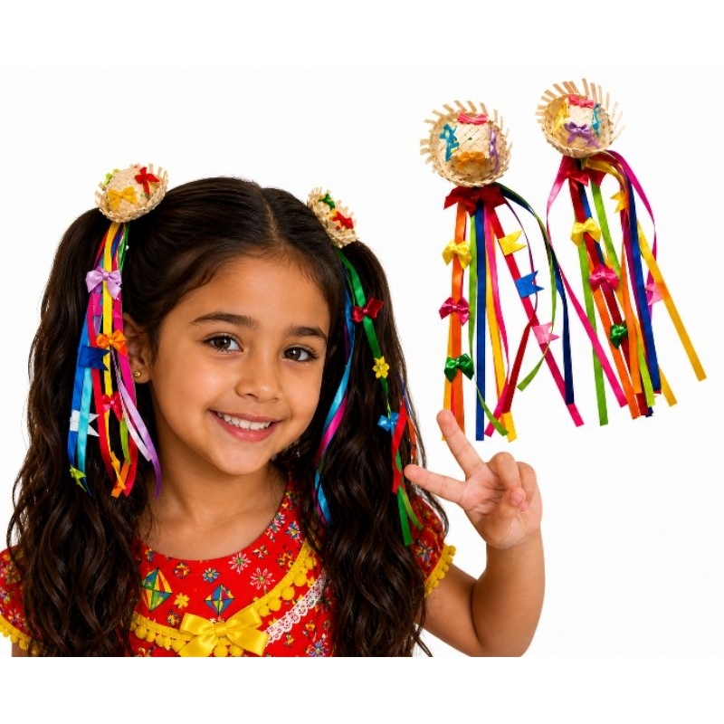 laços de cabelo com prisilhas de festa junina julina arraia