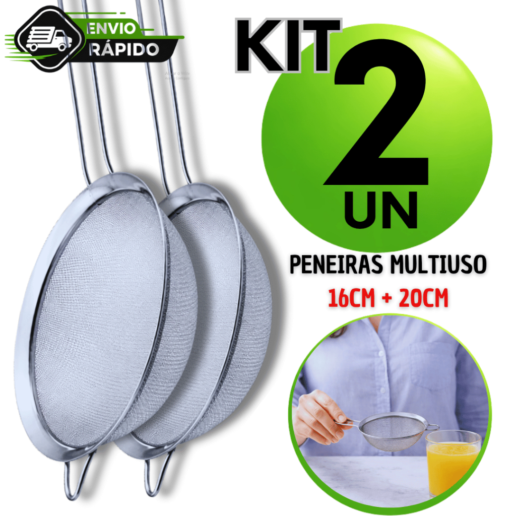 Peneiras Aço Inox 16CM + 20cm Farinhas Sucos Cozinha Multiuso Aço Inox Peneira Utilidades
