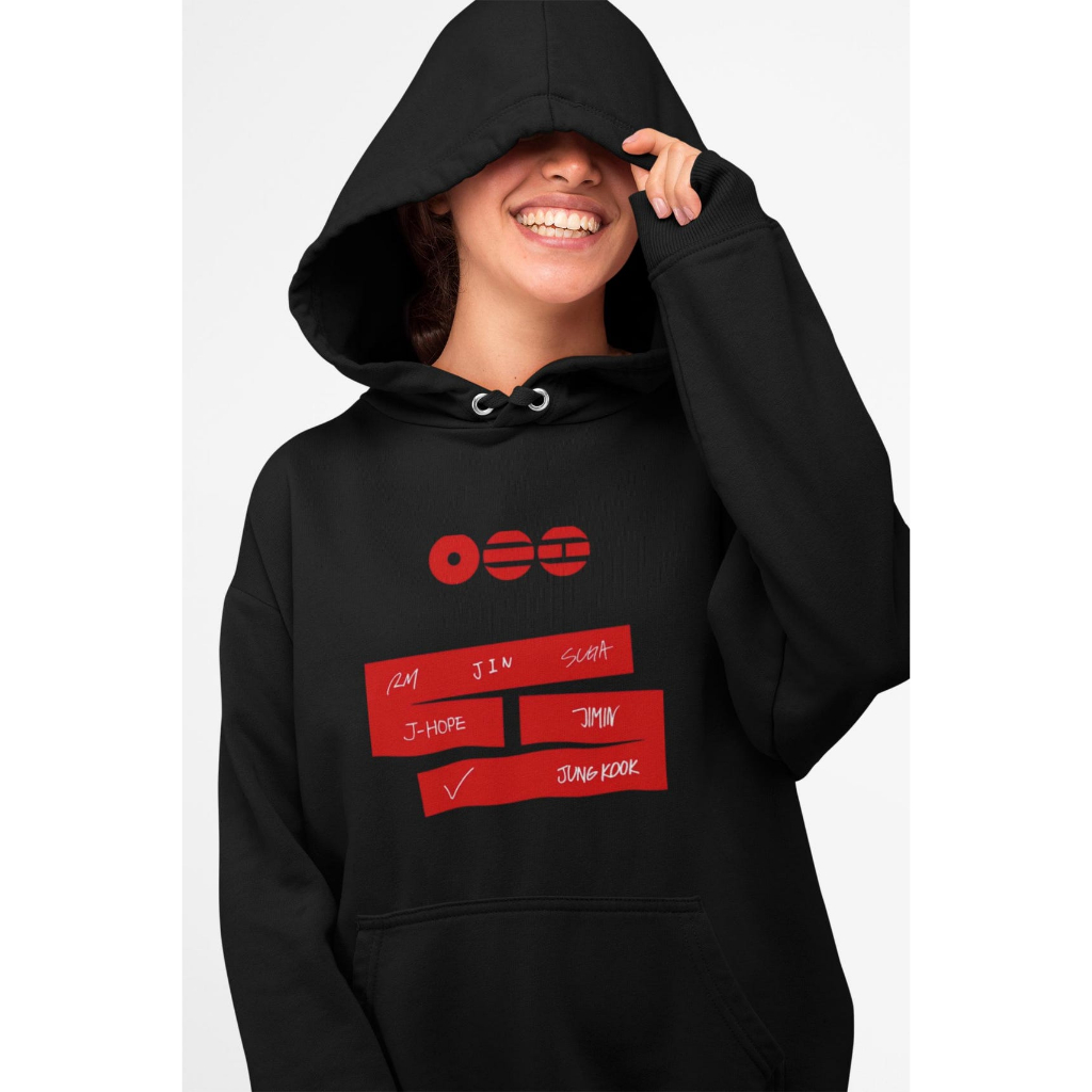 Blusa de Frio Moletom Canguru Unissex com Capuz BTS Grupo Kpop Coreano Com Nome Integrantes