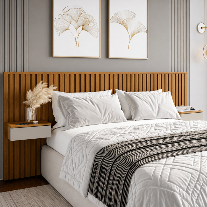 Kit 20 Cabeceira Ripada Para Cama King em MDF Revestimento Autocolante - King Queen Casal Solteiro