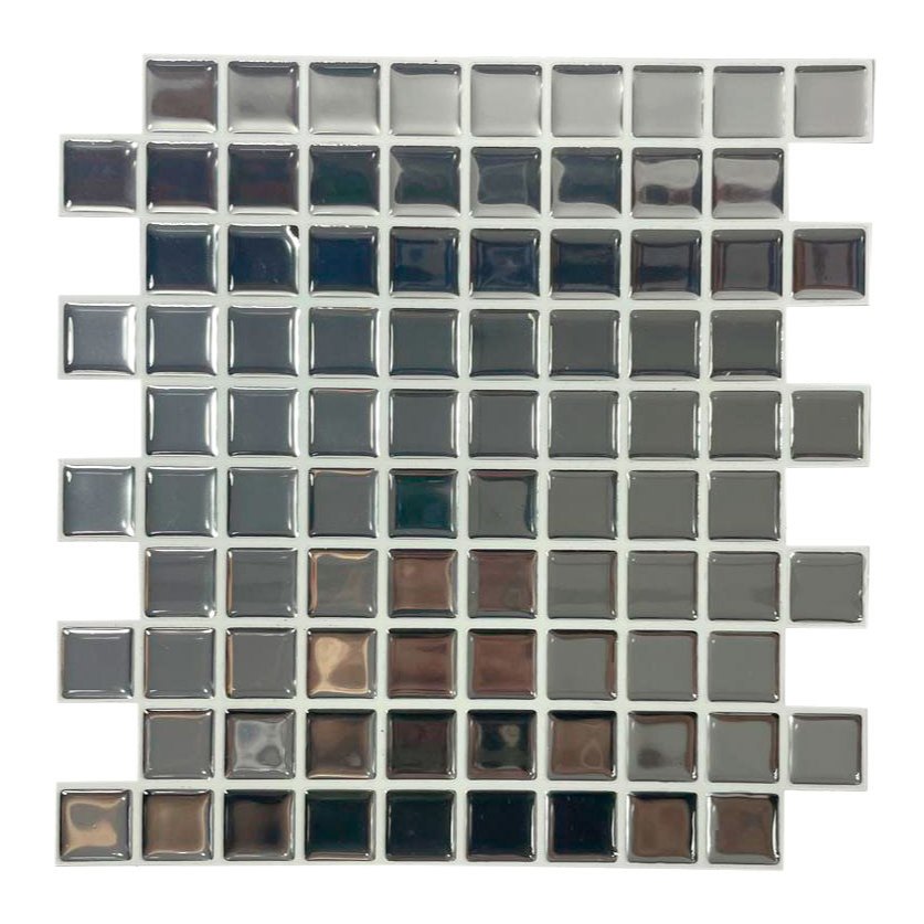 Kit 10 Placas Pastilha Adesiva Decorativa Parede Resinada 26,2 X 26,2 cm Cromado Espelhado