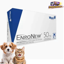 Enronew 50mg Cães e Gatos Antibiótico Veterinário Eficaz 10 Comprimidos