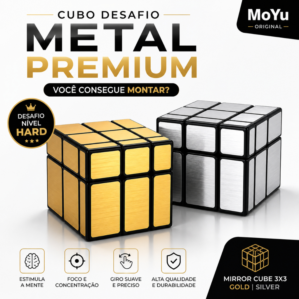 Cubo Mágico Mirror Cube Metal 3x3 Gold Silver Desafio Difícil Profissional MoYu Fidget Toys