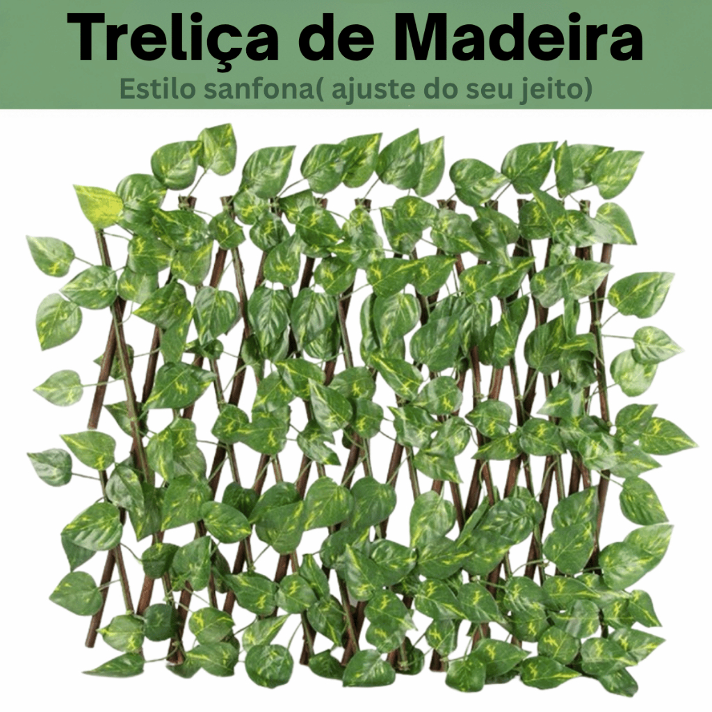 Treliça Sanfona Gradirl Cerca de Madeira Tratada Painel Folhas Artificial Trepadeira Decoração 2m