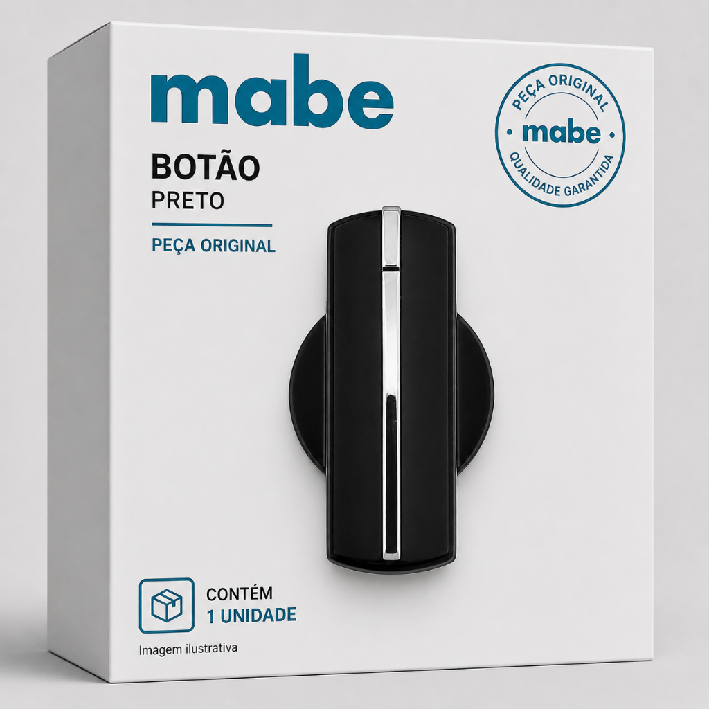 Botão Fogão Mabe Preto Haste Longa com Faixa Branca 1 Unidade