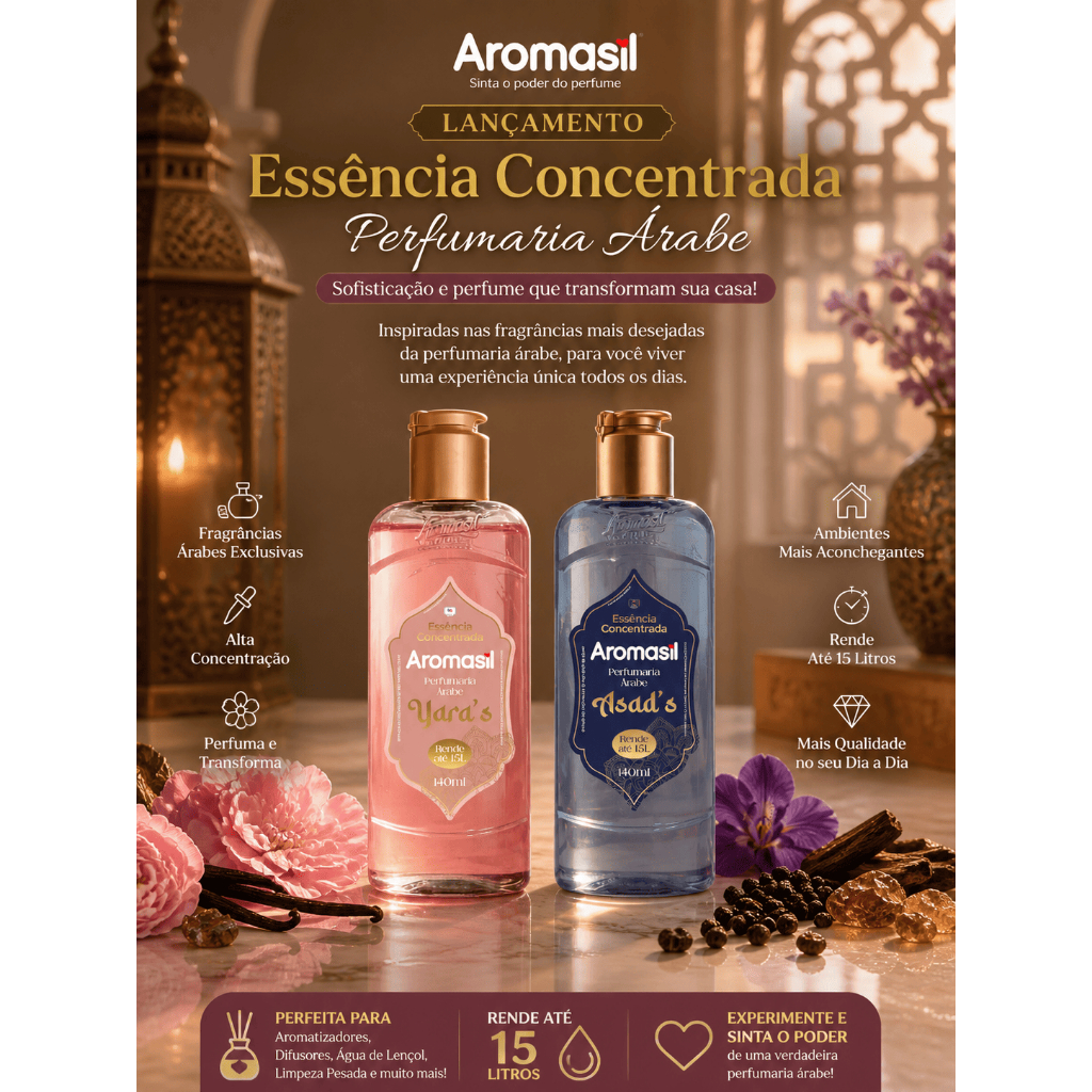 Essência Concentrada Perfumaria Árabe Aromasil 140ml Rende Até 15L Yara’s e Asad’s Super Cheiroso