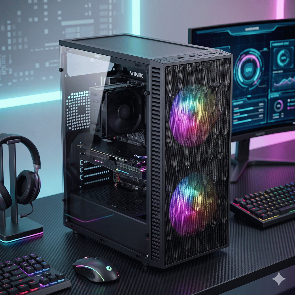 Gabinete Gamer Mid Tower Micro ATX Preto 2 Fans ARGB Rainbow Lateral Acrílica USB Frontal