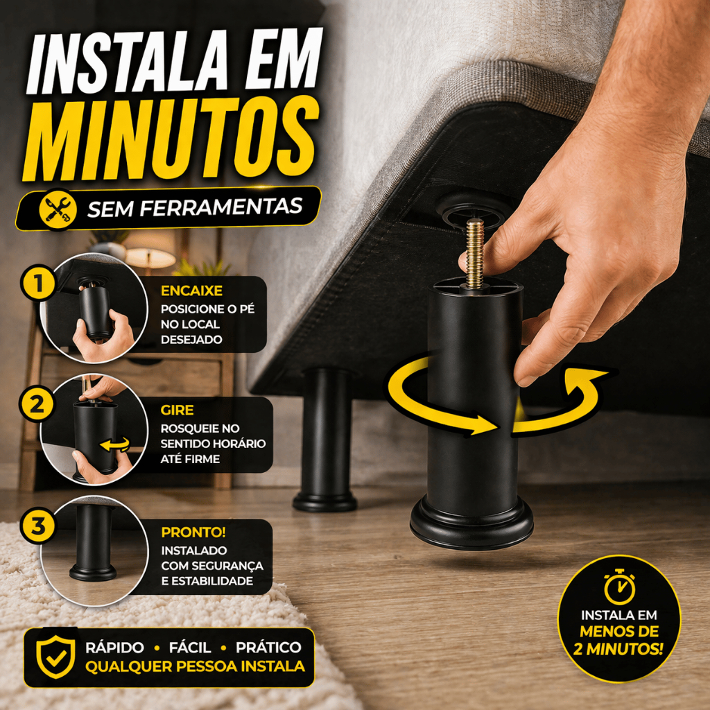Kit 6 Pés para Cama Box Reforçados 12cm com Parafuso | Não Balança | Alta Resistência