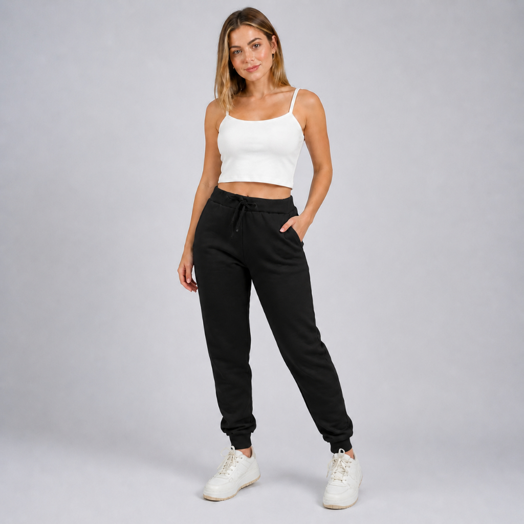 Calça de Moletom Feminina Jogger Macia Tecido Premium c/ Bolso Lateral e Cadarço Ajustável