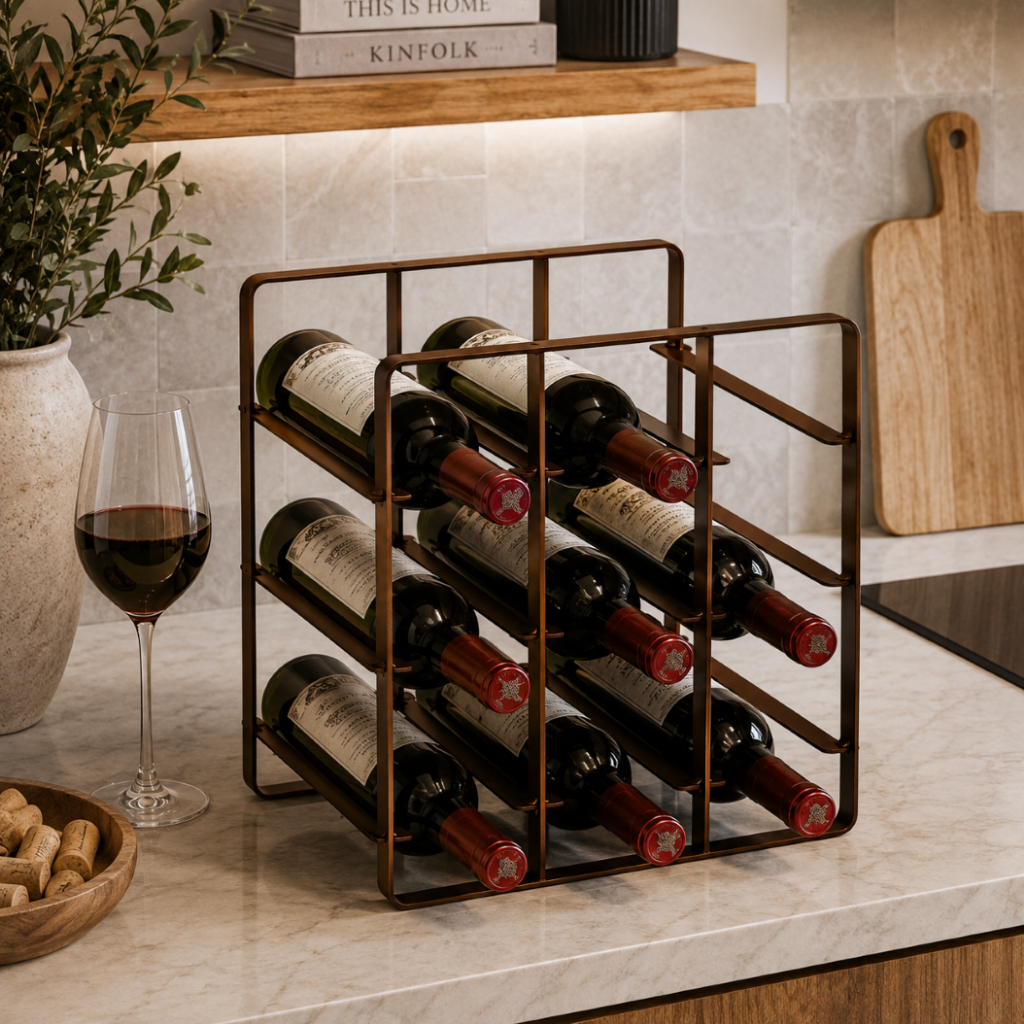 Suporte De Vinho Mesa 9 Garrafas Cores Industrial Adega Luxo Moderna Reforçado Para Decoração Oferta