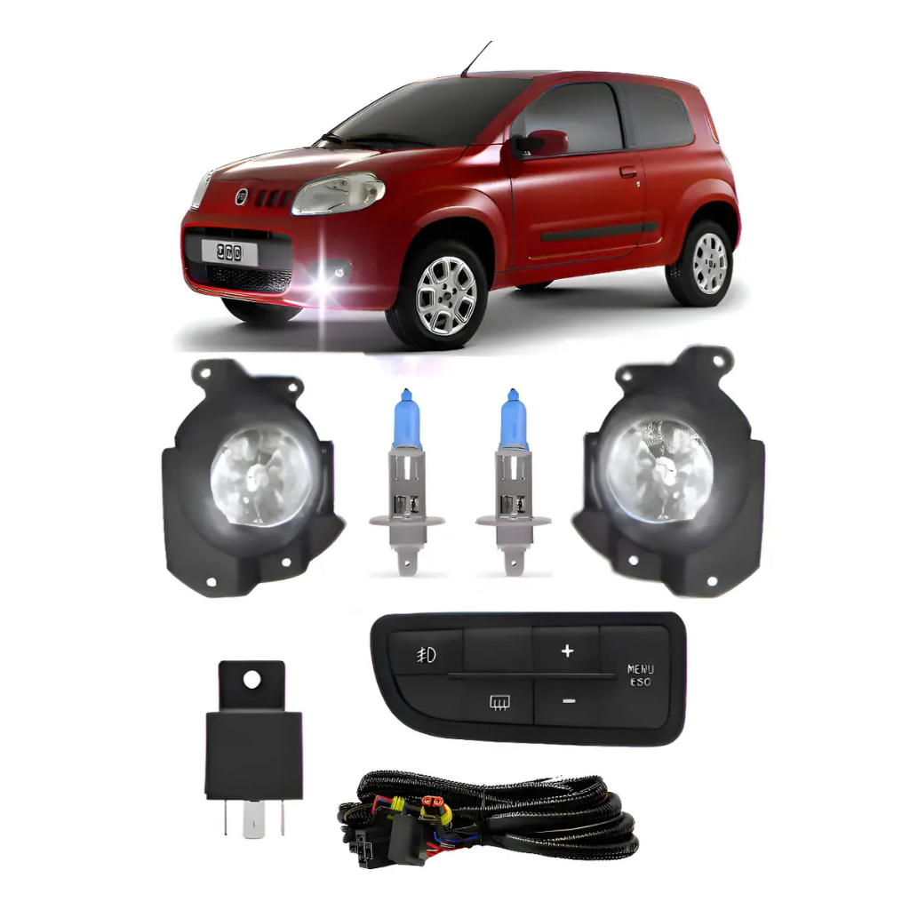 Kit Farol Neblina Uno Vivace Way 2010 A 2014 Com LAMPADA SUPER branca H1