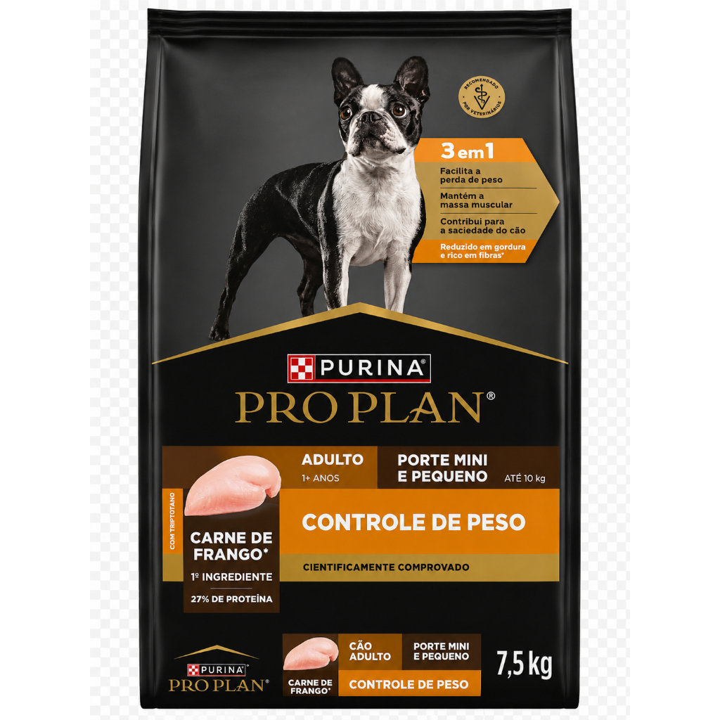 Ração Pro Plan Controle de Peso Cães Adultos Porte Mini e Pequeno Frango 7,5kg
