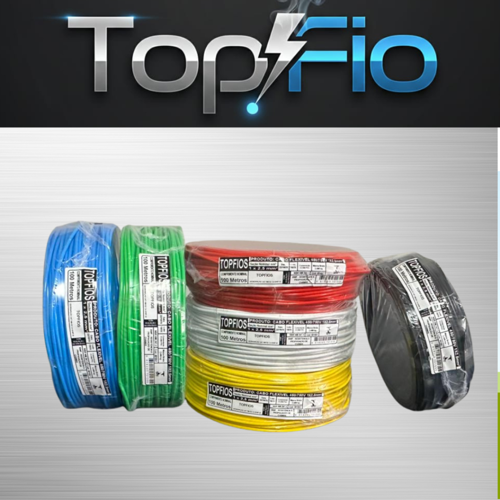 Cabo Elétrico Flexível 2,5mm² Rolo 50 Metros 750V Top Fio - Residencial e Antichamas