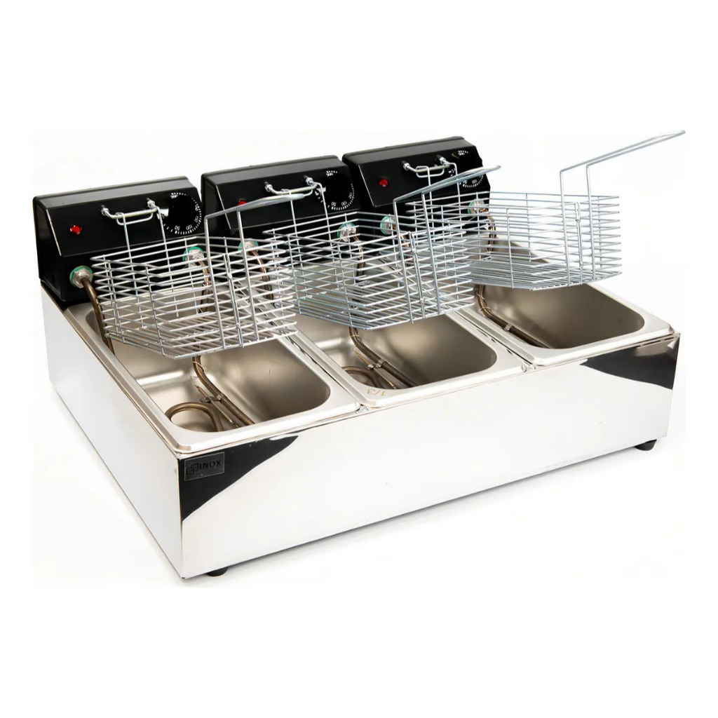 Fritadeira Elétrica Profissional 9L 3 Cubas Aço Inox Industrial