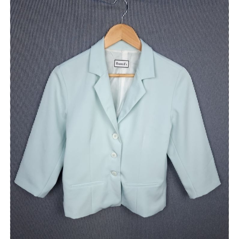 Blazer Feminino M Alfaiataria Azul Claro Elegante Manga 3/4 Casual Social