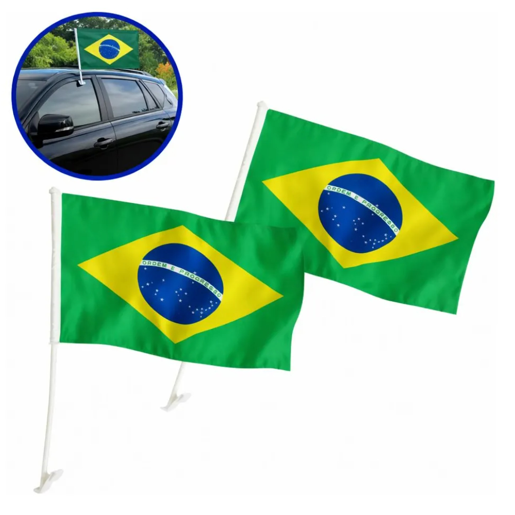 Detalhes do Kit 2 Bandeiras Brasil para janela de carro 30 x 45