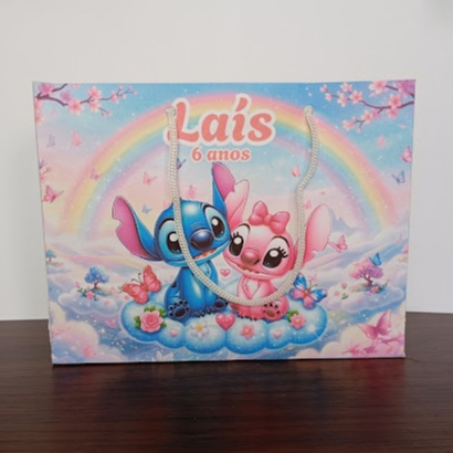 Sacolinha Personalizada Stitch e Angel | Lembrancinha Aniversário Infantil | Kit 10,20,30 unidades