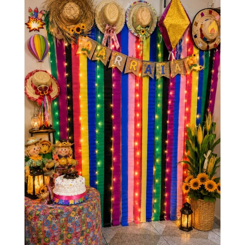 1 cortina de fitas coloridas para festa junina decoração arraiá 1x2m
