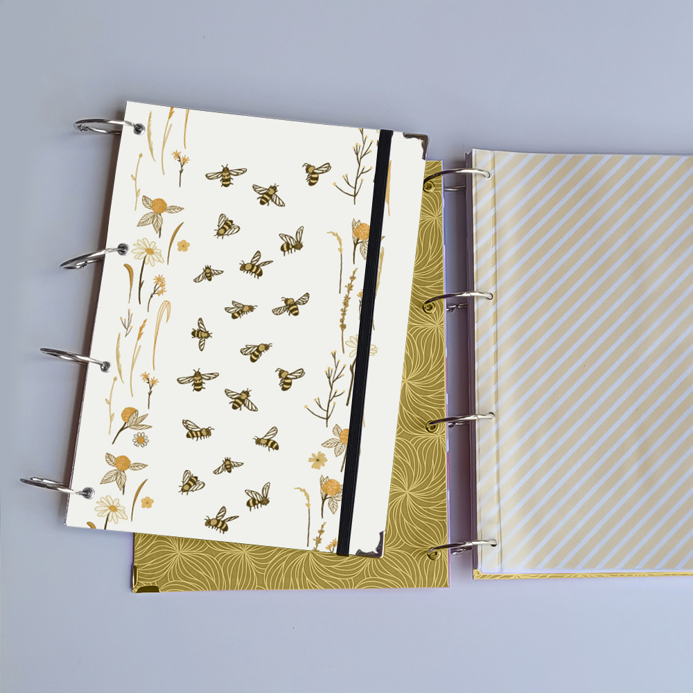 Caderno Argolado Abelhas Padrão (Capa e Argolas Articuladas) Universitário Colegial A5 Fichário