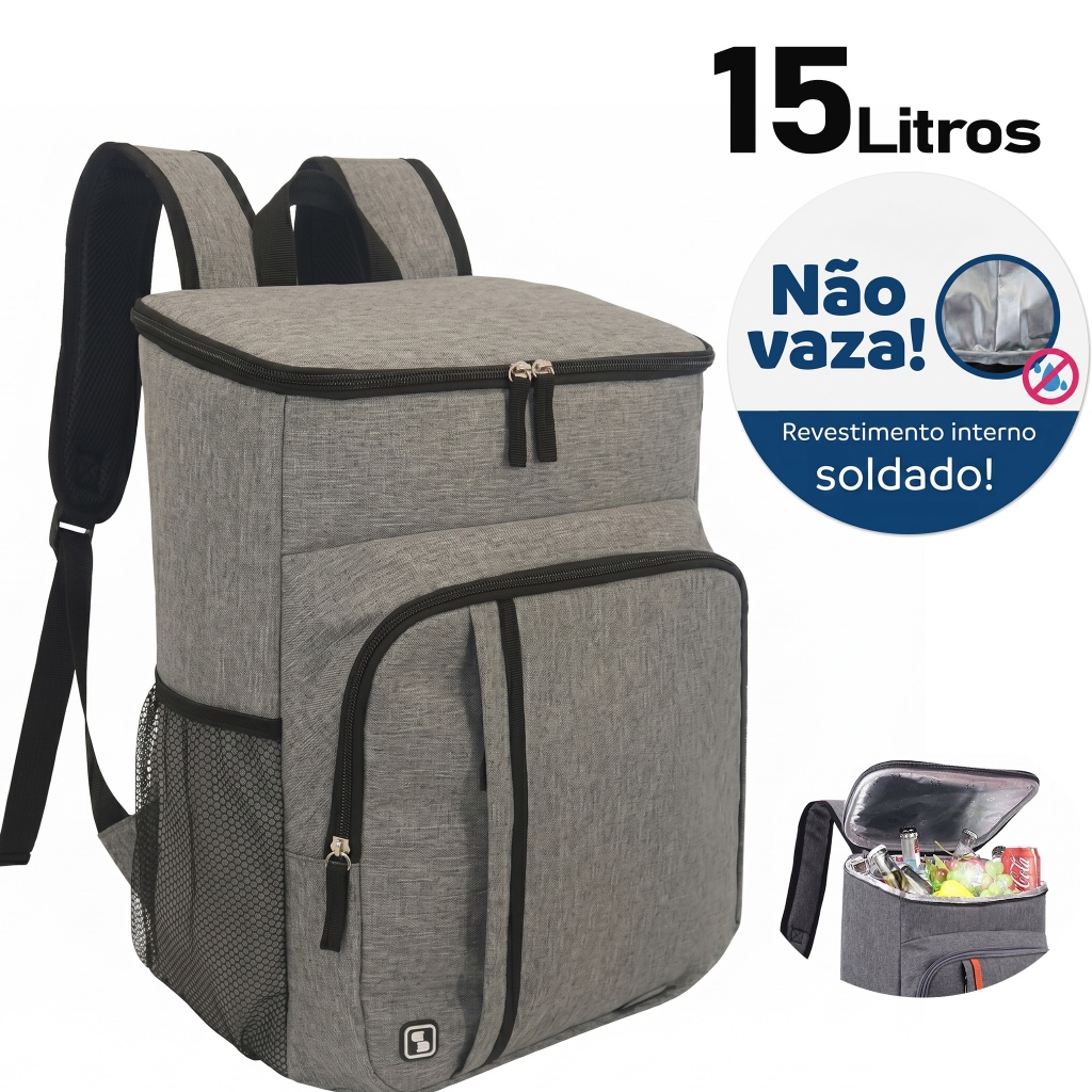 Mochila Térmica 15L Soprano Everest Cinza Bolsa Marmita Grande Trabalho Praia Fitness Academia