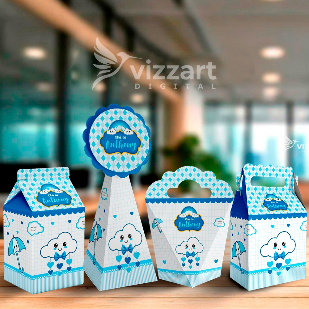 Kit Caixinhas Chuva de Benção e de Amor para Festa Personalizada - Lembrancinha para Festa aniversario