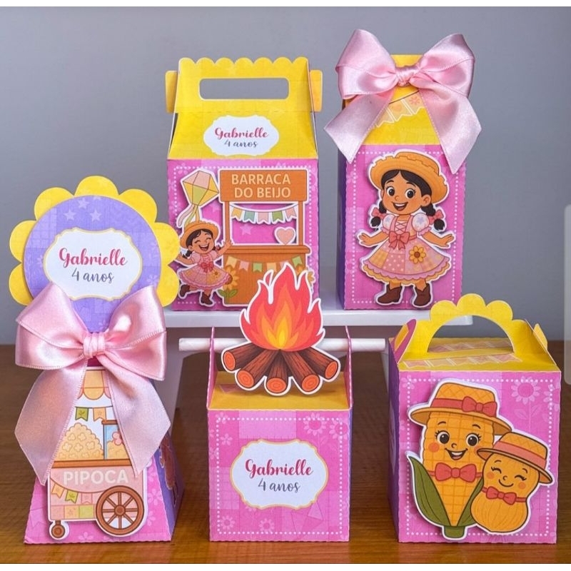 Kit Caixinhas Personalizadas Festa Junina Rosa Menina/SEMI MONTADAS/Lembrancinhas Para Aniversário Festa Junina Rosa