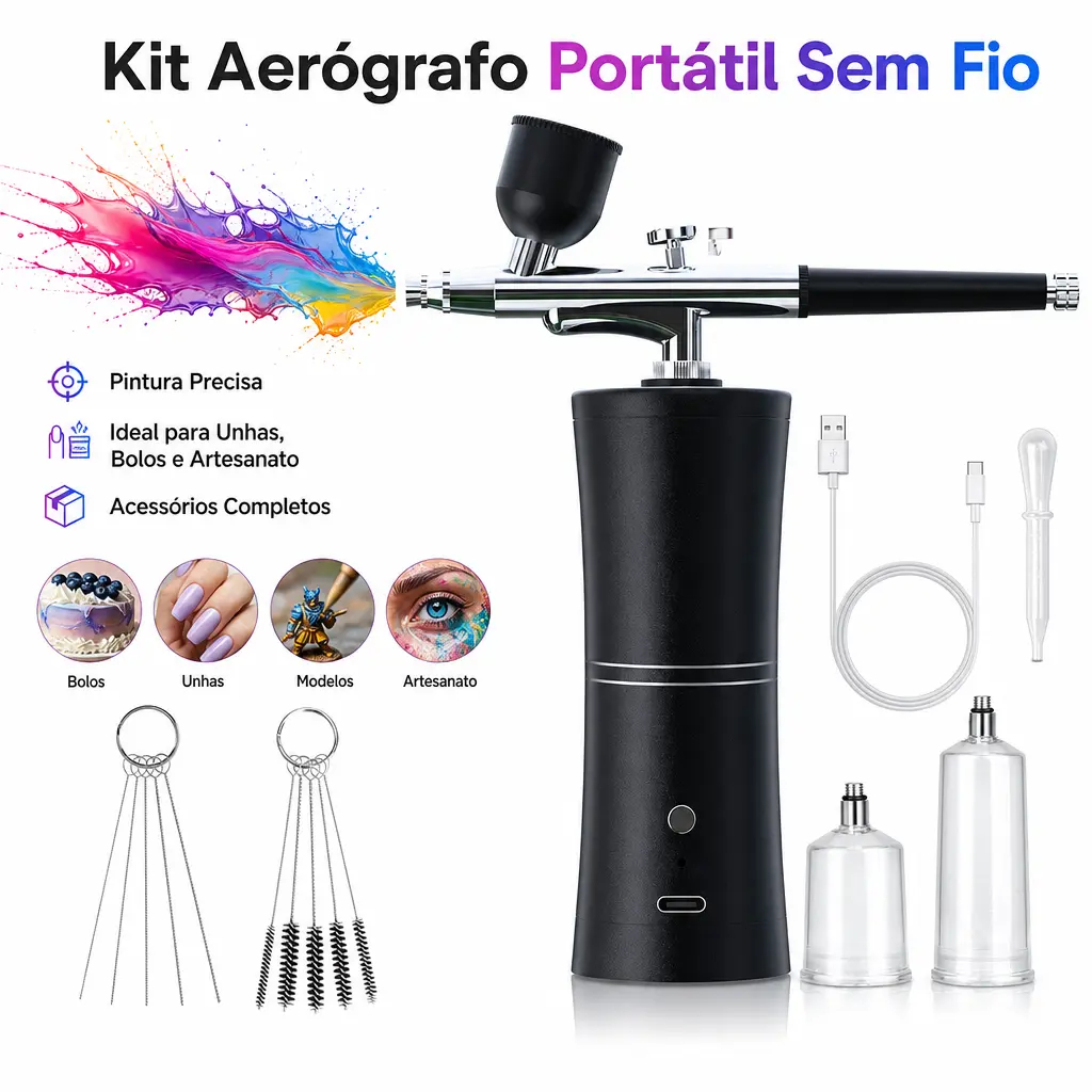 Aerógrafo Recarregável Mini Compressor Sem Fio Portátil Bolo