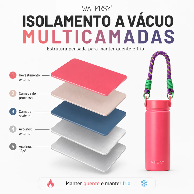 Garrafa Térmica Portátil Watersy 532ml em Aço Inox sem BPA para Viagem — foto 4