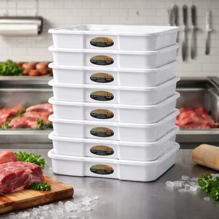 Kit 10 Bandeja Topa Tudo Branca 10L Açougue Caixa Organizadora Plástica Retangular Multiuso