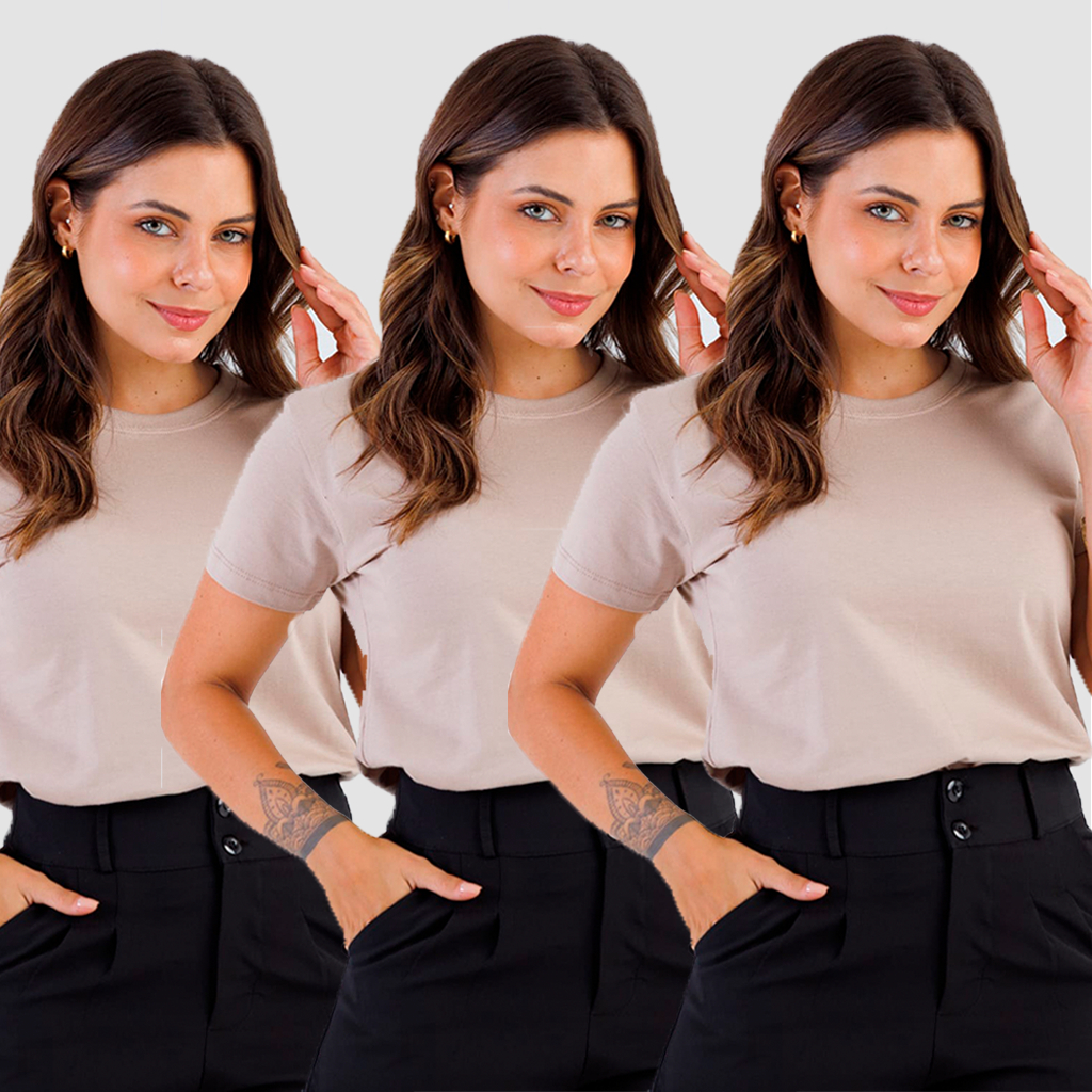 KIT 3 DE TSHIRTS MODA FEMININA MAIS VENDIDA ALGODÃO DA VANEG