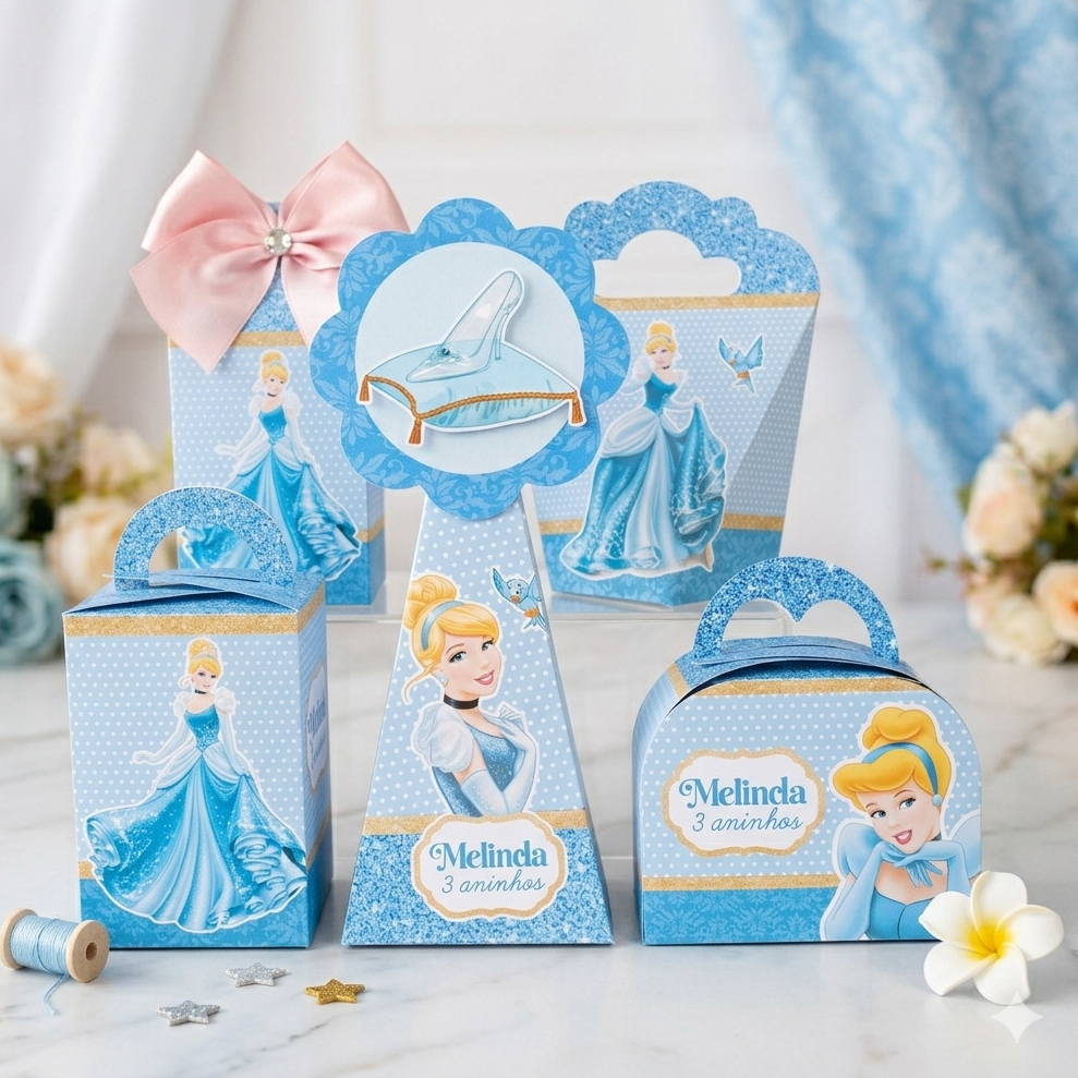 PEGUE E MONTE - KIT FESTA CAIXINHA PERSONALIZADAS LEMBRANCINHA PRINCESA CINDERELA