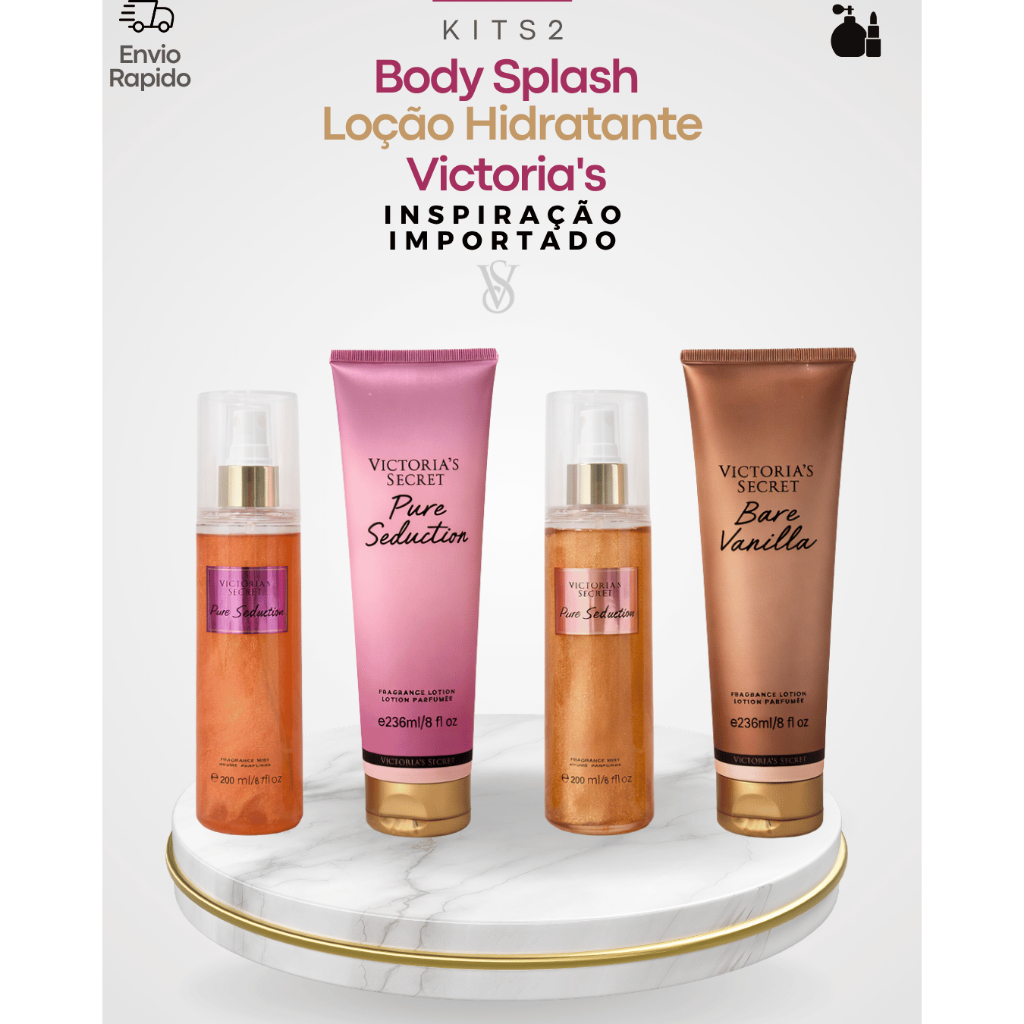 Kit Body Splash + Loção Hidratante Victoria's Creme de HIdratação Perfume Corporal Inspiração