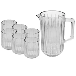 Jogo 7 Pecas Jarra com 6 Copos Cristal Bangkok 1,45L 300ml Wolff para Agua Suco Bebidas Mesa Posta Servir Casa Elegante