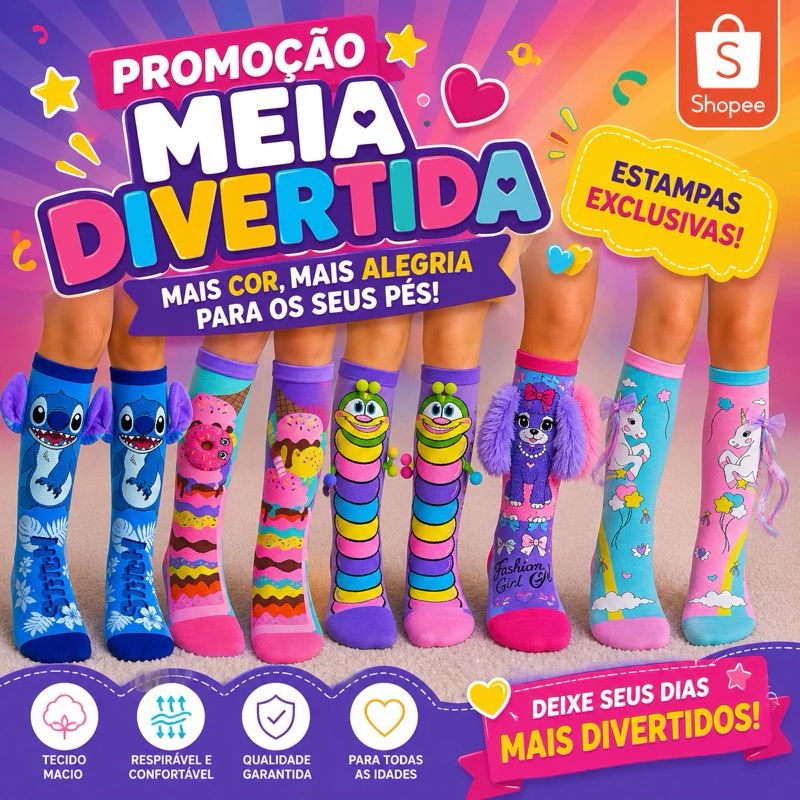 MEIA 3D INFANTIL JUVENIL MALUCA DIVERTIDA - 202 — imagem 1