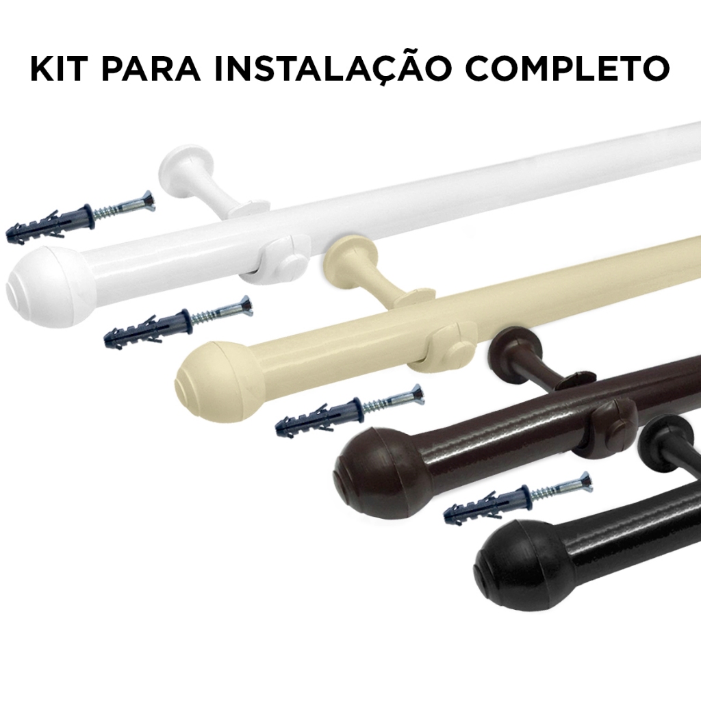 Varão para Cortina 3,00 metros 19mm Kit Completo Branco Preto Cromado Decorativo Resistente Cortinas