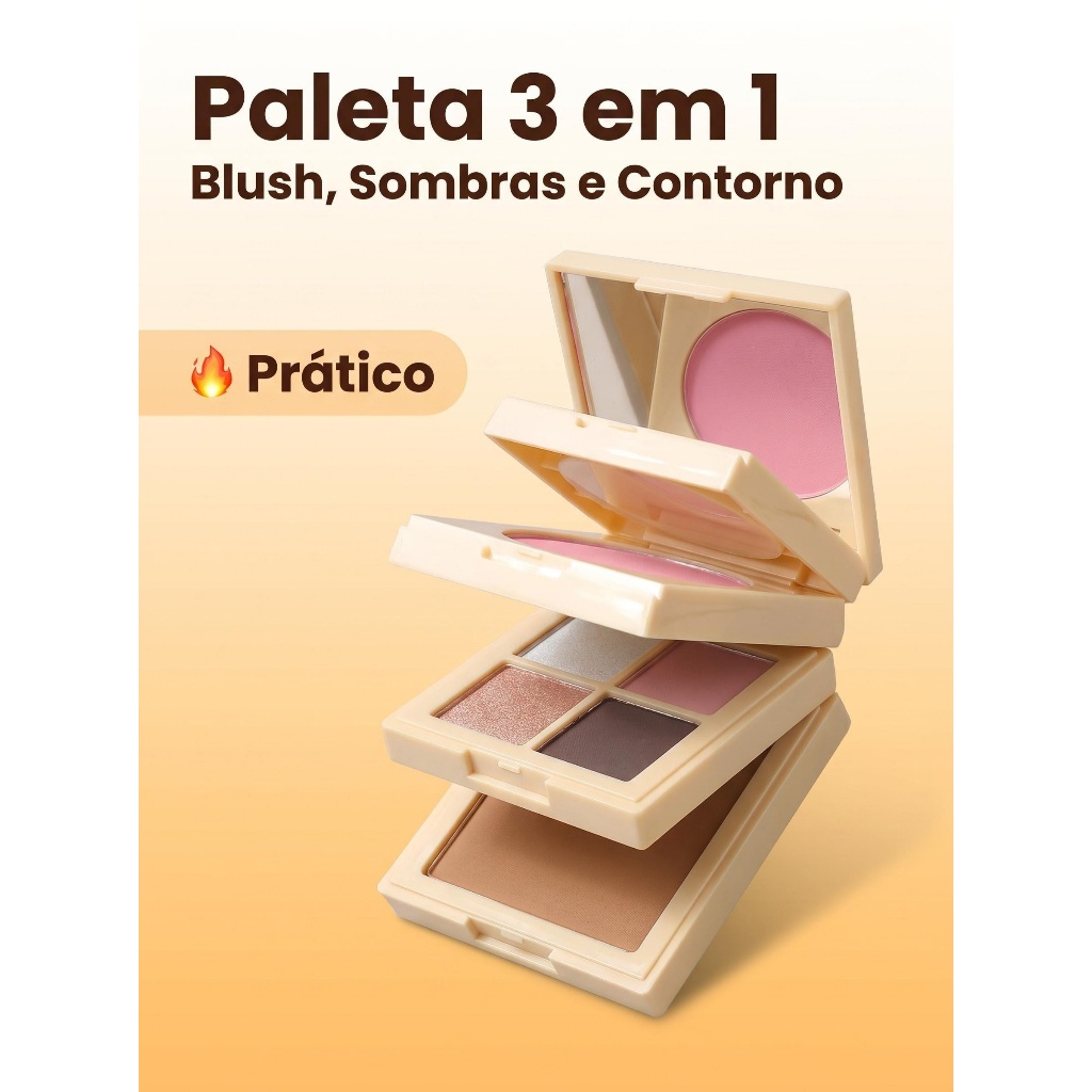 CocoFleur Beauty – Paleta 3 em 1 Paleta versátil que combina blush, sombra e contorno em um só produto